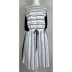 Vince Camuto Black & White Sleeveless Drawstring Waist Midi Dress Size 12